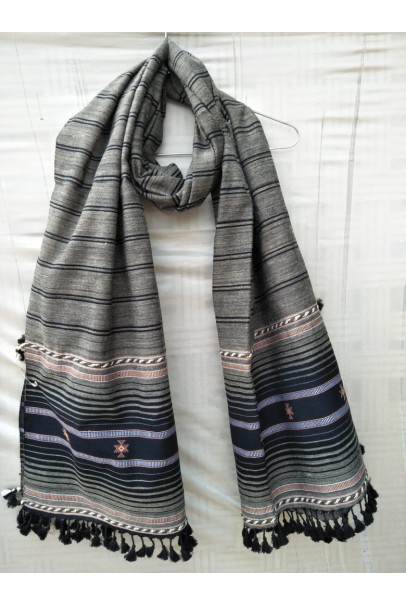 Kutch Hand Weavig Silk Stole - Black Kutch Hand Weavig Silk Stole - Black